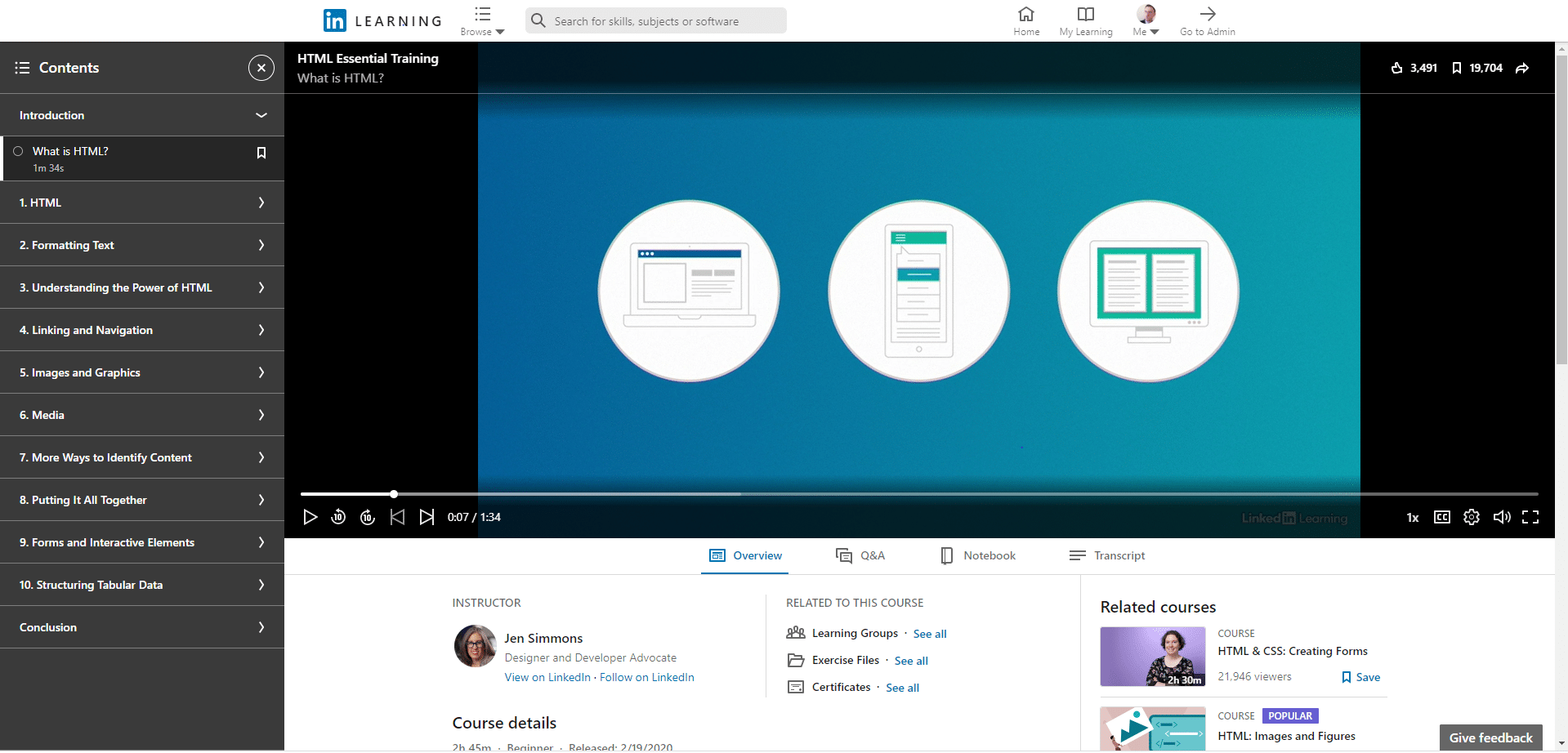 linkedin courses section