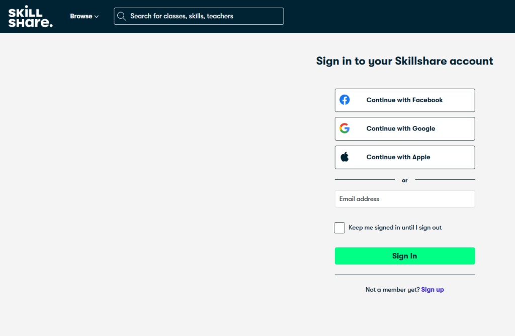 Skillshare password input